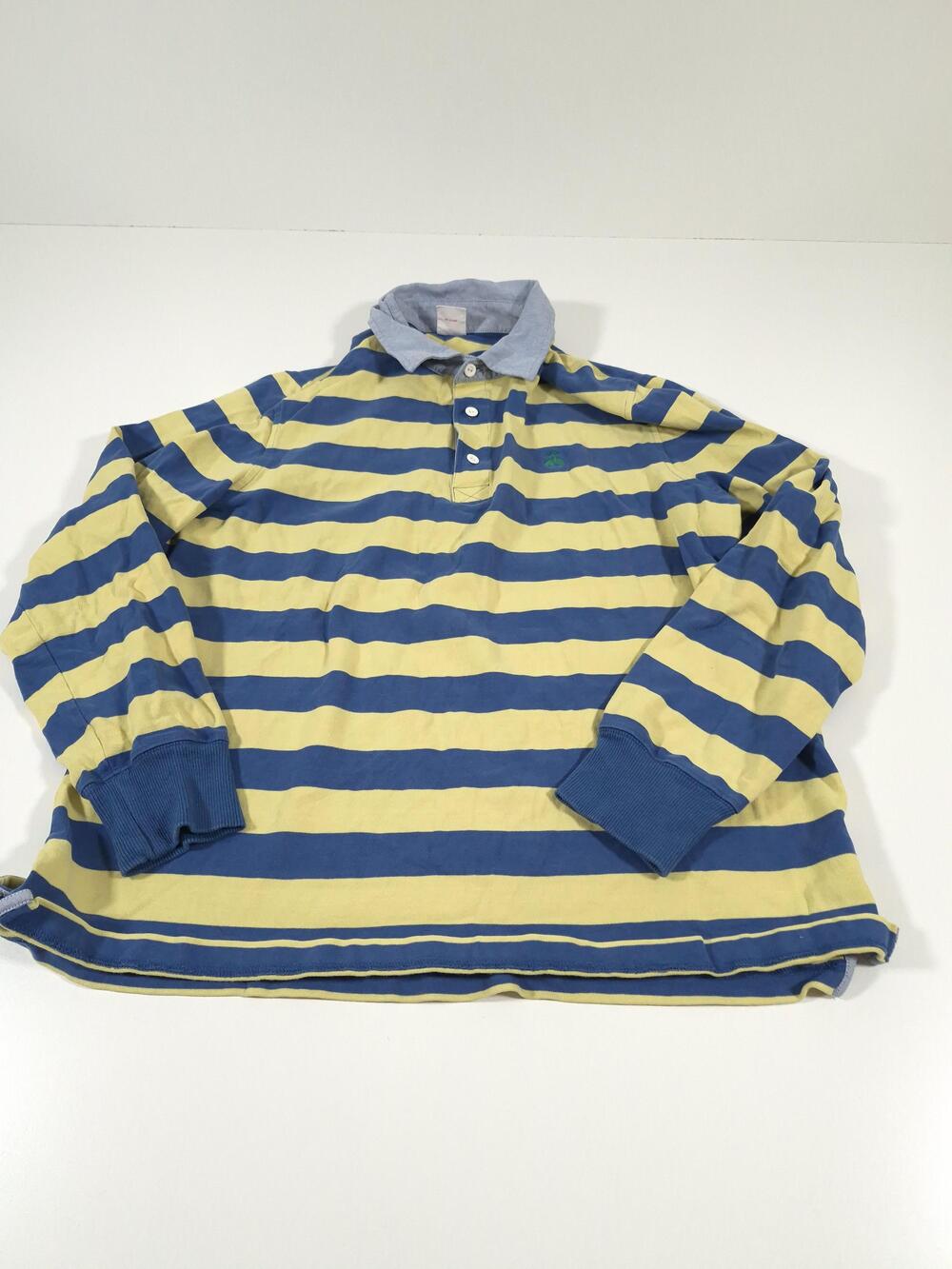 Brooks Brothers 1818 Rugby Polo Shirt Mens XL Yellow Blue Stripe Long Sleeve